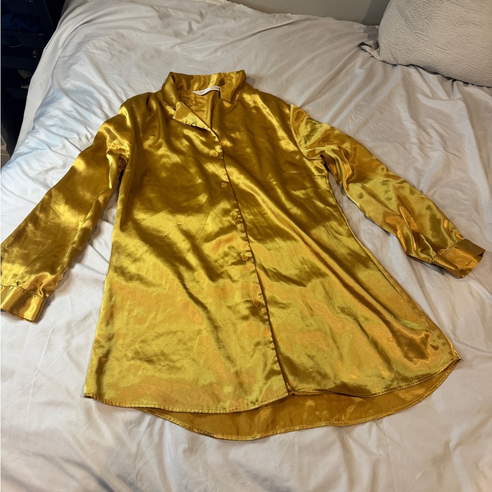 Vintage 90s Victoria’s Secret Gold Label Gold Satin Pajama Top Size Large Rare